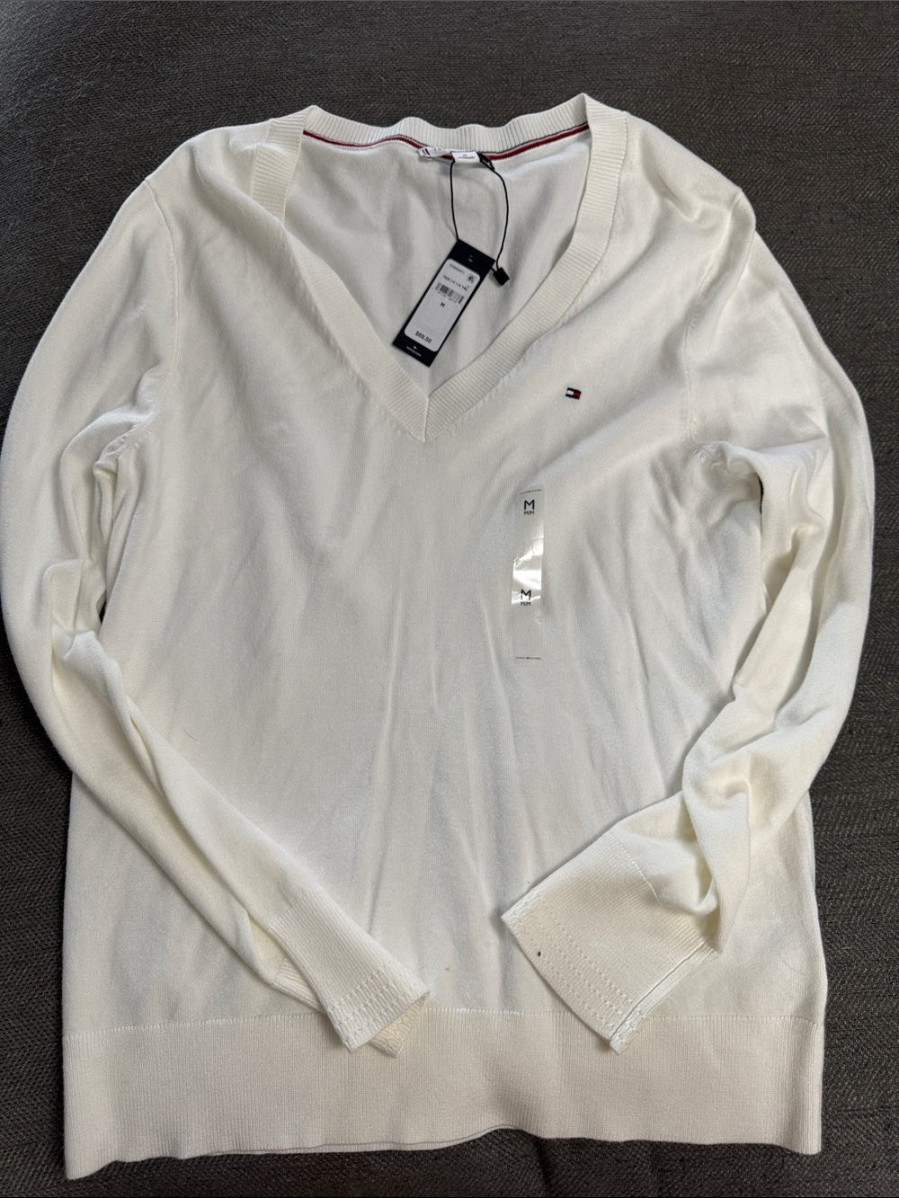Tommy Hilfiger Men's V-Neck Sweater - White with Flag Detail